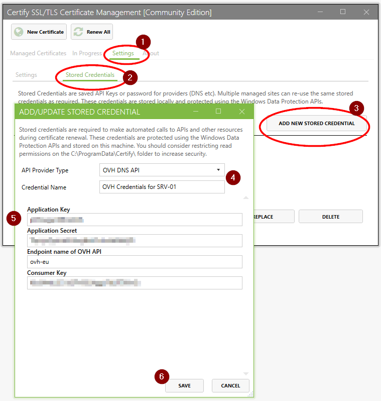 OVH Credentials on Certify